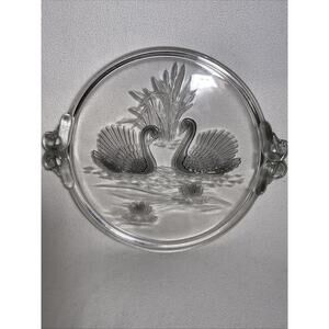 Mikasa Walther Crystal Cake Plate Or Serving Tray Swans Germany W/ Handles Vtg